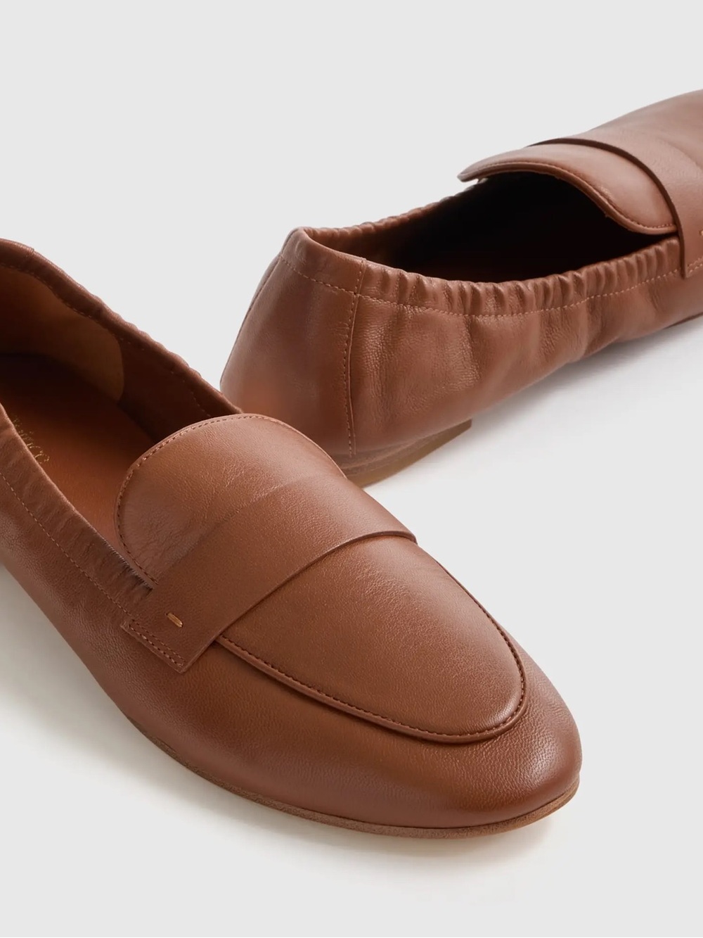 Quince Italian Leather Soft Loafer Shoes Womens Size 9 Brown Flats Elastic Back